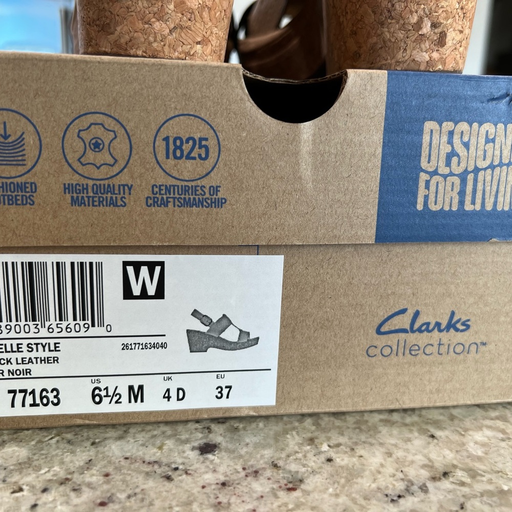 Clarks Collection Black Leather Cork Wedges "NEW" - Picture 15 of 16
